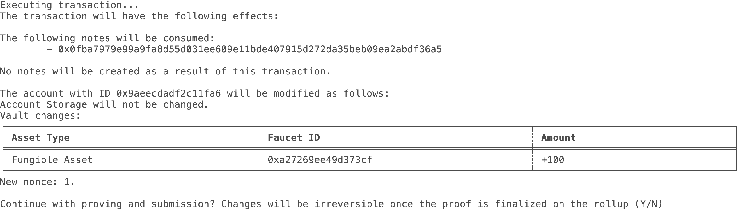 Transaction confirmation message